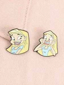 2pcs Cartoon Comedy Movies Braceface Sharon Spitz Enamel Pin Vintage Retro 90s Animation Character Classic Braces Expressions Design Nostalgic Brooches Fashion Accessory for Backpack Jacket Decoration Gift for Kids Fans Friends Collectors