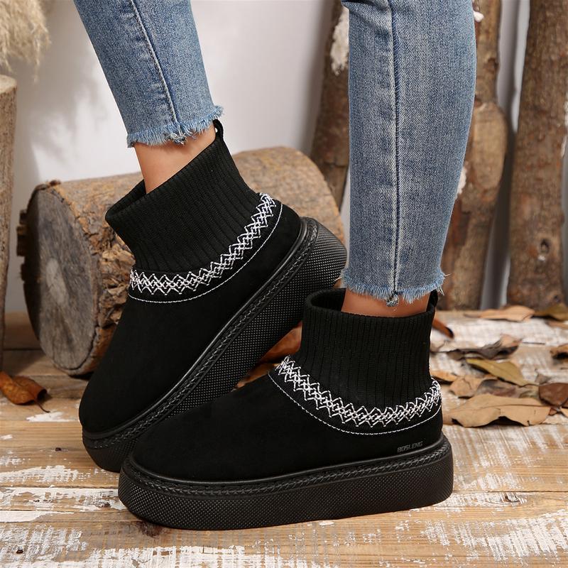 Women's Chunky Platform Sock Snow Boots Cozy Winter Knit Footwear Indoor Outdoor Shoes
