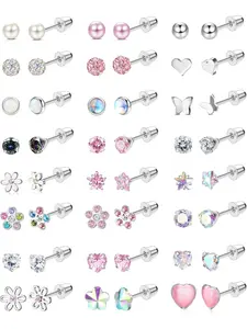 24Pairs Hypoallergenic Earrings for Girls Women -   Screw Back Earring Cute Kids Baby Toddler Earrings 4mm Tiny Screwback Flat Back Stud Earring Set Age: Over 3 Years Old