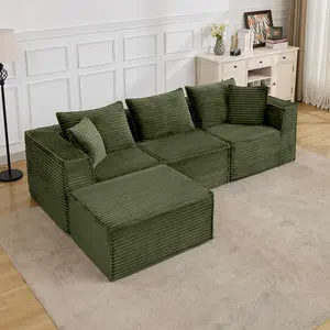 Garvee 107" Modular Sectional Sofa,Modern Cloud Sectional Couch with Deep Seat, L-Shape Boneless Couch with Chaise for Living Room Apartments Bedroom, No Assembly Required (3 Seater + 1 Ottoman),Green