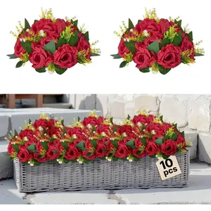 VEVOR Flower Balls Arrangement Bouquet 10 PCS, 9.5-Inch Wedding Red Roses Centerpieces, Fake Flowers Kissing Balls Decor Artificial Floral Arrangements Flower Bouquet for Home Party Table Decorations