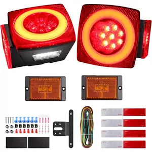 Submersible LED Trailer Light Kit, Square Boat Trailer Lights with 2 Side Markers, 26FT Wiring Harness, Reflective Stickers - Combined Stop Turn Tail License Lights for 12V Boat Trailer