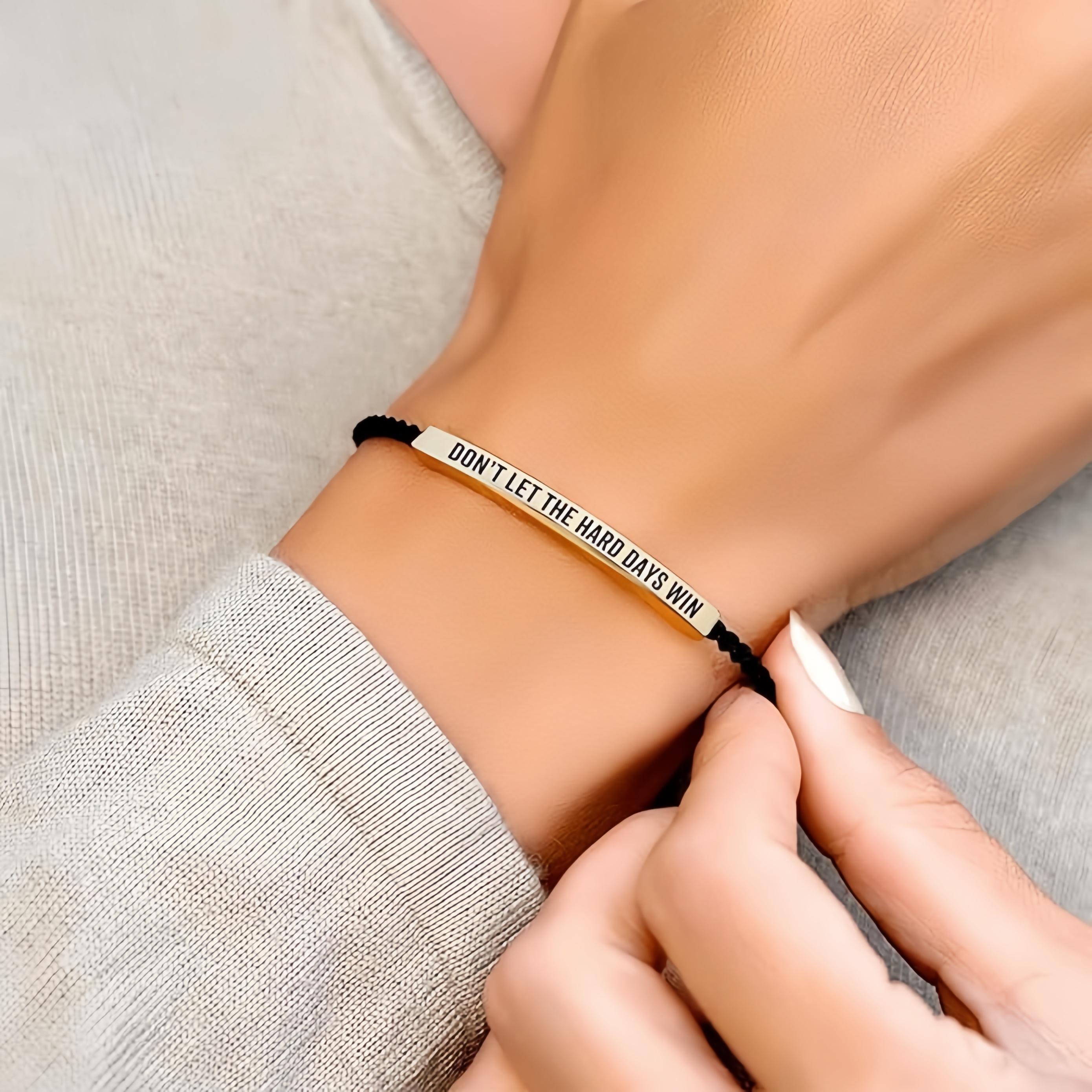 SGGUI Don't Let The Hard Days Win Bracelet for Women Men Handmade Adjustable Cord Bracelet,Stainless Steel,Motivational Gift BraceletDaughter/Sister/Friend/Teen Jewelry Gift