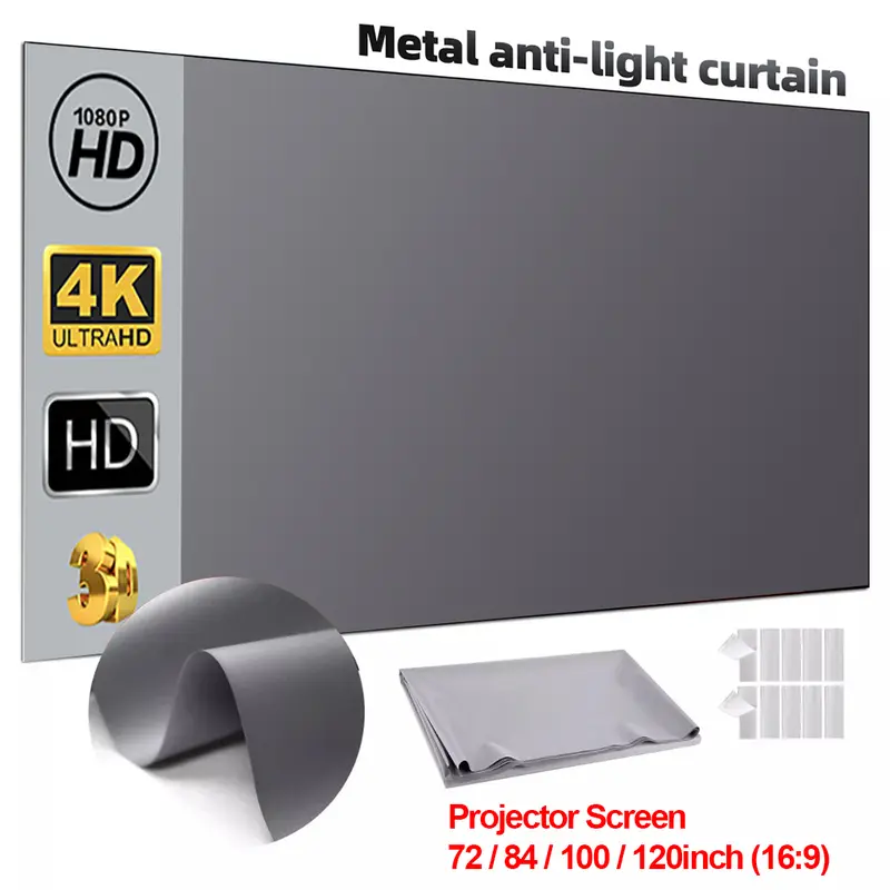 ALR Projector Screen, FULL HD (Front View Only Gives Best Clarity) Side View Within 30° Only, 84-130 Inch, Easy Crease Removal,Perfect for Home Theater Daytime Use Anti-Light Projector Screen