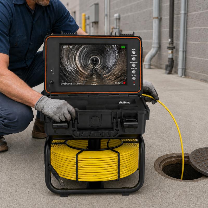 AUKFA Rechargeable Pipe Inspection Sewer Camera - 5100mAh, 1080P HD, 100ft Cable, 9-in IPS HD Screen, DVR Function, 32GB SD Card, 12 Adjustable LED Lights, IP68 Waterproof, Up to 10 Hours Battery Life, Car Repair Diagnostic Tool for Home Inspectors