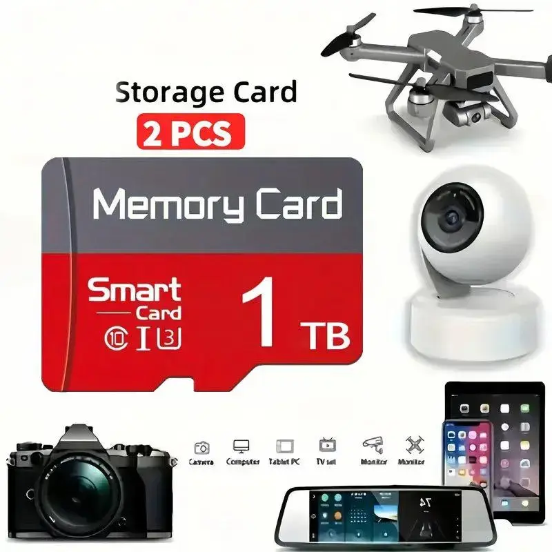 2 Pack 1TB Class 10 U3 Micro SD TF Card With SD Card Adapter, Extra Storage Memory Card Compatible with Nintendo Switch, Handheld Game Consoles, Phones & Drones