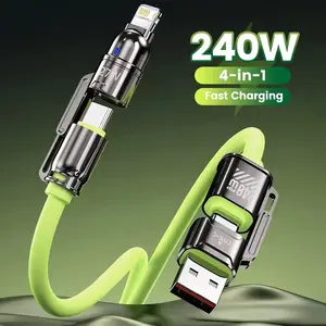 240w 4-In-1 Fast Charging Cable, 1 Meter Type-C & iOS Multiport Charger, High-Speed Data Transfer for Phones & Tablets