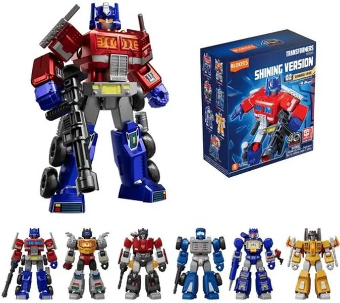 Blokees Transformers Shining Version 02 - 1985 6ct PDQ Display Collectibles Set Box, Transformers Model Kit Surprise Set with Light-Up Chests & Instructions