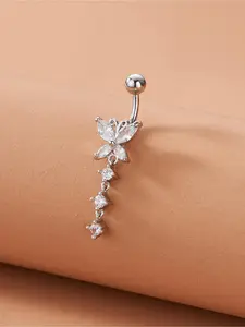 Luxury Fashion Butterfly Zircon Belly Ring for Women, Casual Geometric Design Body Jewelry, Copper Chain, All Seasons Party Accessory