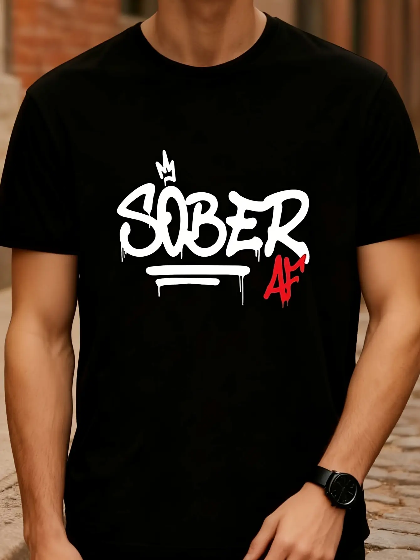Men's Sober AF Graffiti Graphic T Shirt Soft Heavy unisex soft cotton short sleeve t shirt, vintage graphic casual tee for men women teens, perfect birthday holiday gift for camping travel gym daily street  wear