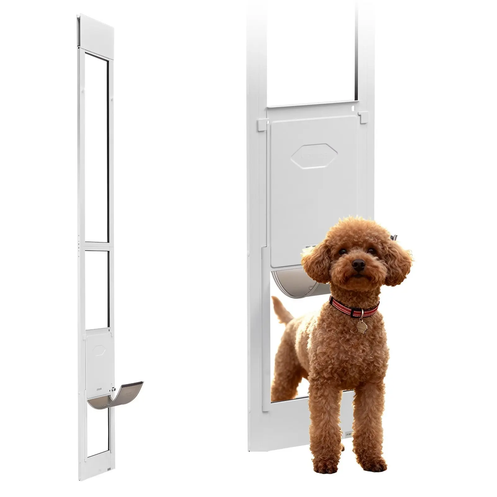 Dog Door For Sliding Glass Door, Adjustable Height 91 To 96 Inches, Aluminum Alloy Frame With Metal Rotating Hinges, Lockable Design, 8.25 X 12.25 Inch Flap, Sliding Glass Pet Door For Renters And Apartments