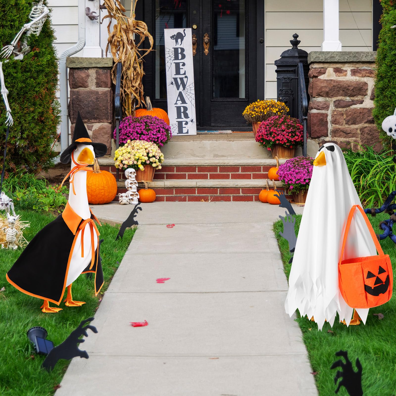 2 Sets Halloween Porch Goose Outfit fit 23 inch Goose, Lawn Porch Goose Clothes Clothing Fall Halloween Outfit for Outdoor Patio Yard Lawn Art Decoration