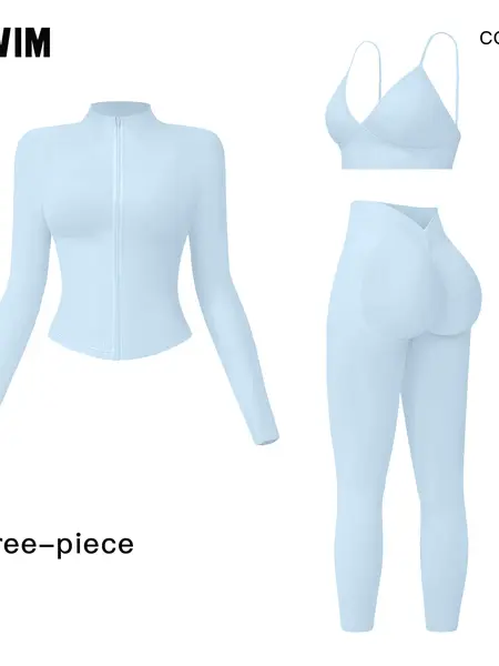 Women's Solid Criss Cross Crop Tank Top & High Waist Leggings & Zip Up Crop Jacket Tracksuit Set by MFVIM - Breathable Comfortable Outfits for Yoga, Gym, Workouts, Running, Yoga Wear, Workout Gym Clothing, Gym Sportswear, Casual Activewear SpringStatement