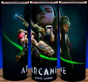 Arcane League of Legends Jinx - Vi - Caitlyn Anime Collection Cup Mug Tumbler 20oz with Lid & Straw, Stainless Steel, Lightweight Design for Hydration - Reusable, Stylish