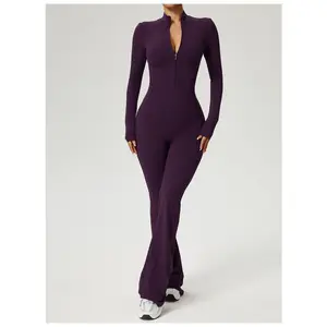 ALPINEA Fall & Winter Fleece-Lined Zippered One-Piece Long-Sleeve Yoga Bodysuit - High-Impact Slim Fit Butt Lifting Gym & Pilates Bodysuit