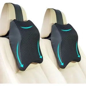 Pure Memory Foam Neck Pillow - 2pcs Car Seat Headrest Neck Rest Cushion with Breathable Removable Cover, Ergonomic Design for Neck Pain Relief