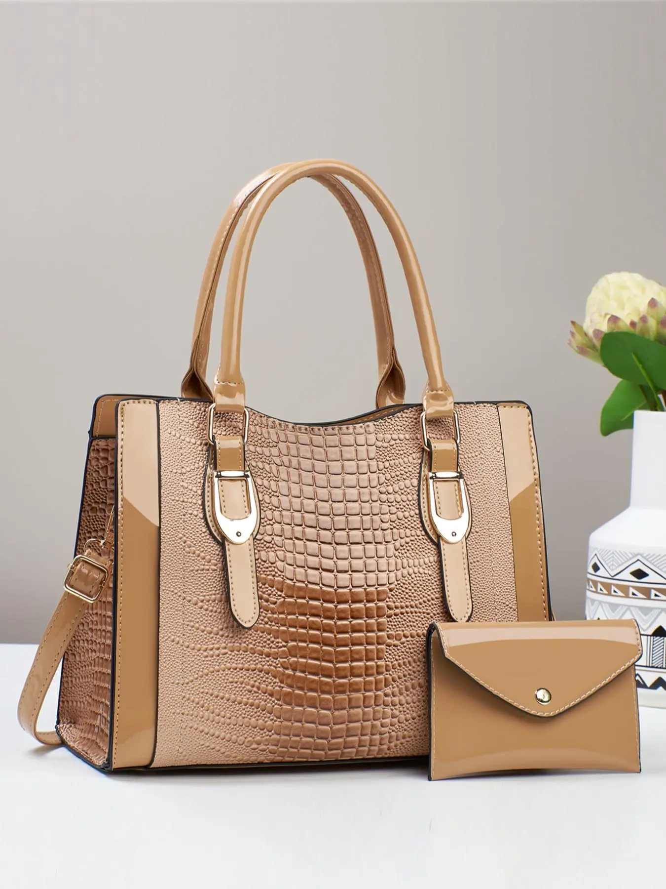 Women's Fashionable Crocodile Embossed PU Zip Closure Tote Bag & Wallet, Casual Versatile Shoulder Bag & Wallet, Trendy All-match Bag Set for Daily Use