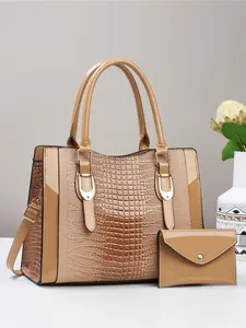 Women's Fashionable Crocodile Embossed Tote Bag & Wallet, Casual Versatile Shoulder Bag & Wallet, Trendy All-match Bag Set for Daily Use