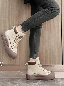 Women's Fashionable Label Patched Design  Quilted Ankle Boots, Casual Comfortable Sports Boots for Daily Wear, Female All-match Shoes for Fall & Winter