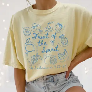 Comfort Colors Fruit of the Spirit Christian Tshirt, Doodle Bible Verse Shirt, Preppy Oversized Beach Tee, Trendy Farmer's Market Jesus Faith Apparel