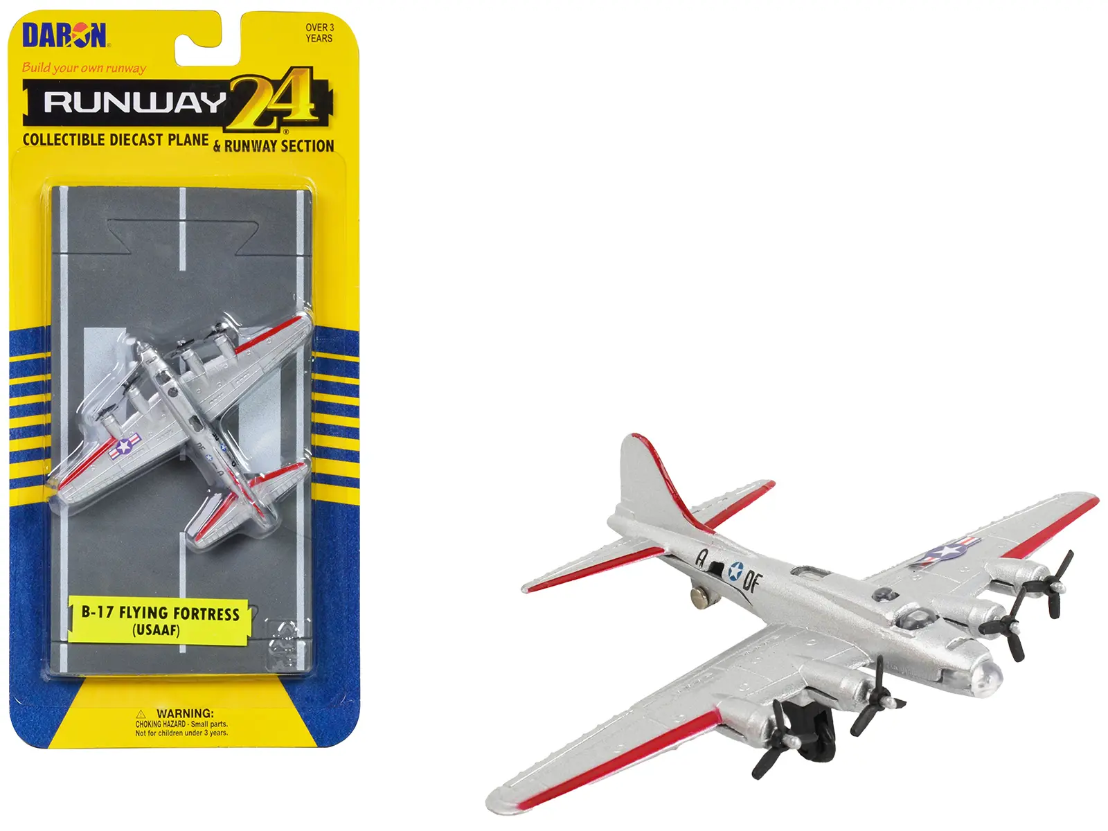 Boeing B-17 Flying Fortress Bomber Aircraft Silver Met "US Army Air Force" w/Runway Section Diecast Model Airplane by Runway24