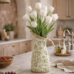 10” Tuscan Ceramic Green Scroll Pitcher Vase 10” Tuscan Ceramic Green Scroll Pitcher Vase