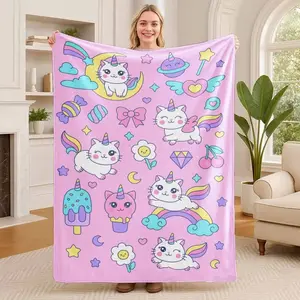 Kawaii Caticorn Blanket for Girls! Soft Pink Unicorn Cat Throw Blanket, Perfect Birthday Gift for Kids----Warm Haven Textiles