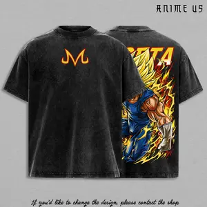 Majin Saiyan Prince Warrior Lightning Power Anime Vintage Washed Oversized Tee Manga Fighter Graphic Japanese Anime Streetwear