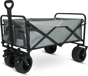 Collapsible Folding Wagon - 300lbs Heavy-Duty Portable Utility Trolley with All-Terrain Wheels, Gray Foldable Cart for Outdoor Camping, Gardening