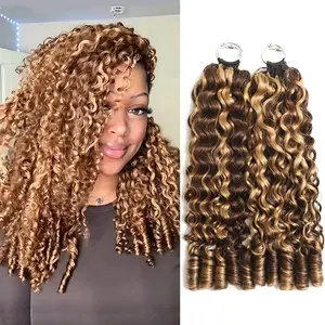 【New Color】Asakiss P4/27 Honey Blonde Burmese Curly Crochet Human Hair  Highlight Honey Blonde 99J Burgundy T1B/30 Ombre Brown Crochet Hair for Miracle Knots Pre-Separated 50g/Pack 40 Strands/Pack 4-5 Packs for Full Head Protective Hairstyles