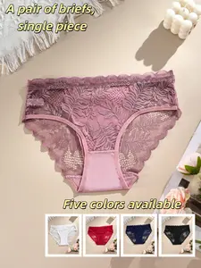 New Women's Lace Fantasy Triangle Briefs, Multi-Color Options, Soft Cotton Bottom, Semi-Transparent Seamless Underwear, Elegant