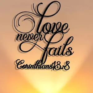 Eternal Love Metal Wall Art Sign, Elegant Artistic Calligraphy 'love Never Fails' Bible Verse Corinthians 13:8, Farmhouse Style Home Decor Gift, Decoration Inspirational Message Cozy