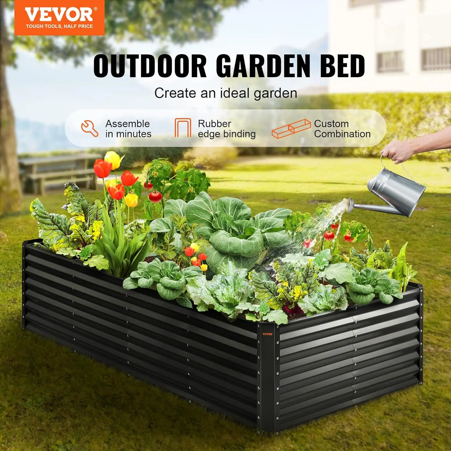 VEVOR Metal Raised Garden Bed Kit, Various specifications, Outdoor Large Planter Raised Beds for Gardening Vegetables Flowers with Open Bottom and Pla