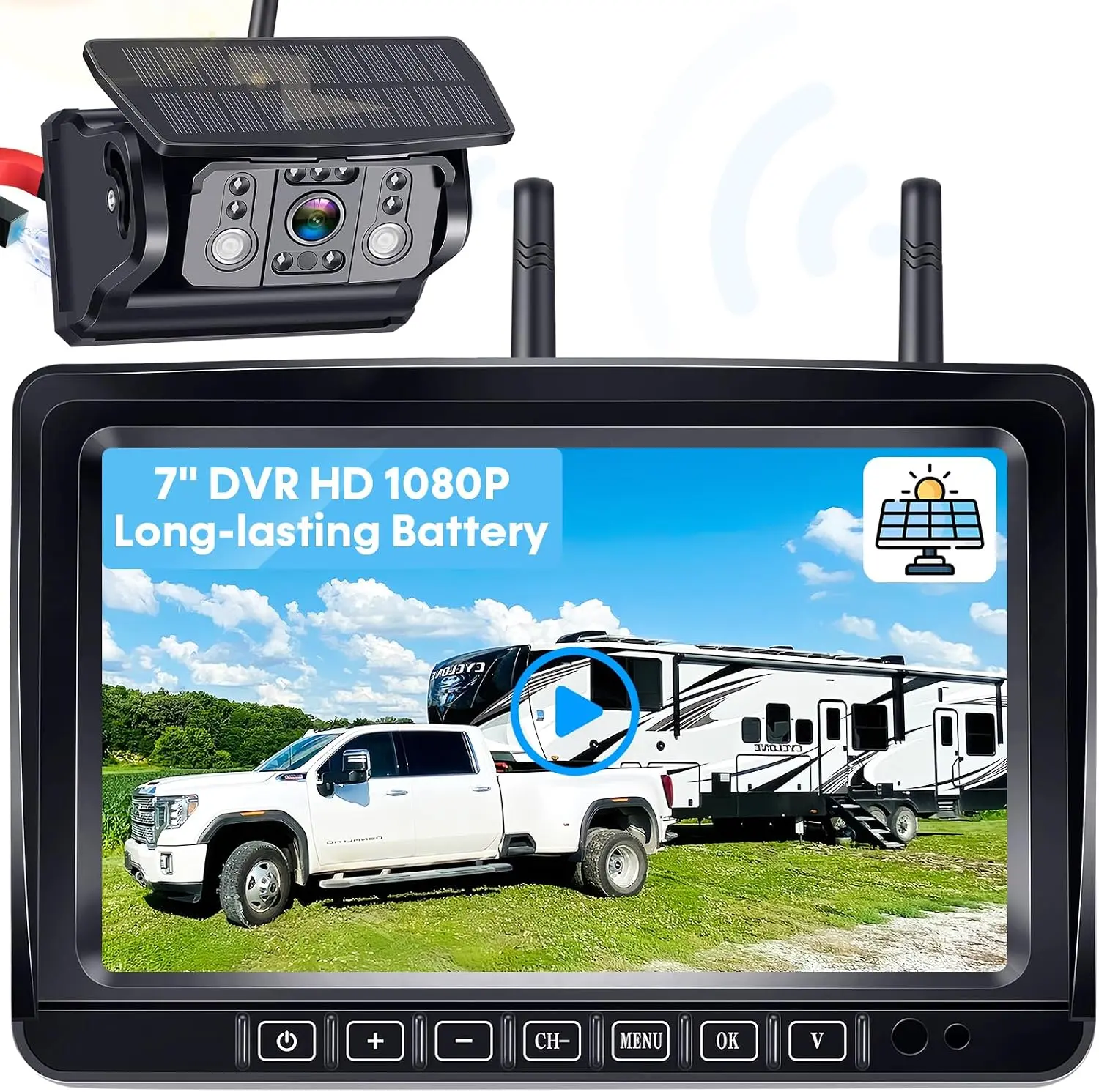 Magnetic RV Backup Camera Wireless with 7" 1080P HD Monitor: 1-Min No-Wiring Setup Portable Hitch Camera for Trailers, Campers, Trucks - IP69 Waterproof Night Vision Rear View System