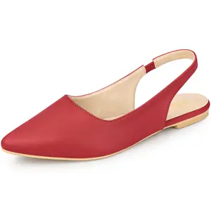 BLISSFUL STEP Pointed Toe Slingback Flat Cream Pumps Red