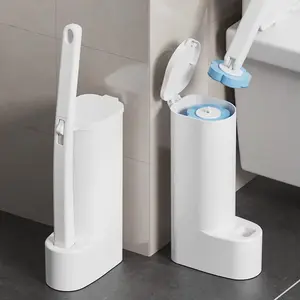 AuraHome Disposable Toilet Brush System - Traditional Long Ergonomic Handle Deep Cleaning Wand, 6 Replaceable Heads, Wall-Mounted Bathroom Organizer, No-Touch Hygienic Scrubbing Kit, Home Bathroom Cleaning Essential