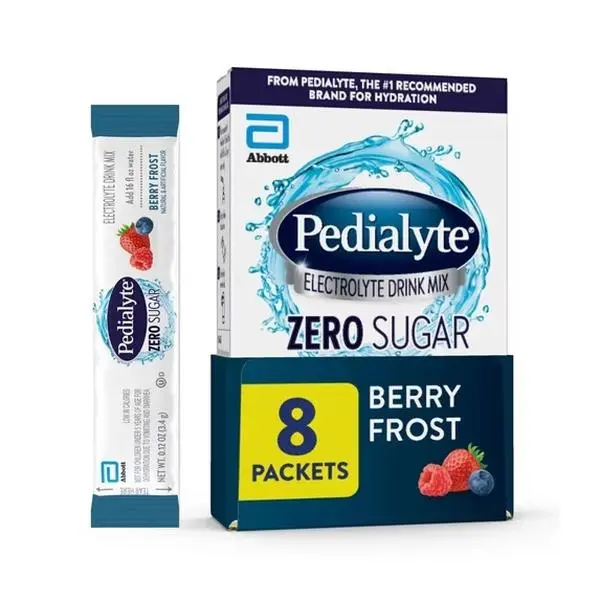 Pedialyte 0-Sugar Electrolyte Drink Mix, Berry Frost Flavor, 8 Powder Packets for Hydration Support (Health & Wellness Supplement)