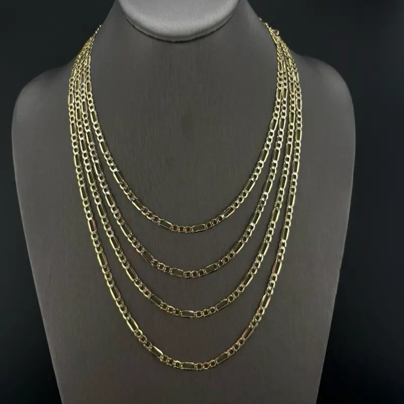 Women's & Unisex 14k Semi Solid Gold Figaro Chain - Small, Dainty Minimalist Design, Hypoallergenic Fine Jewelry for Adults' Daily Wear, Perfect Gift