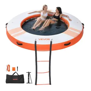 summervibes VEVOR Inflatable Floating Dock, 8 FT Inflatable Dock Platform, Non-Slip Water Air Mat with Portable Carrying Bag and Detachable Ladder, Floating Water Platform Island Raft for Pool Beach Ocean, Orange