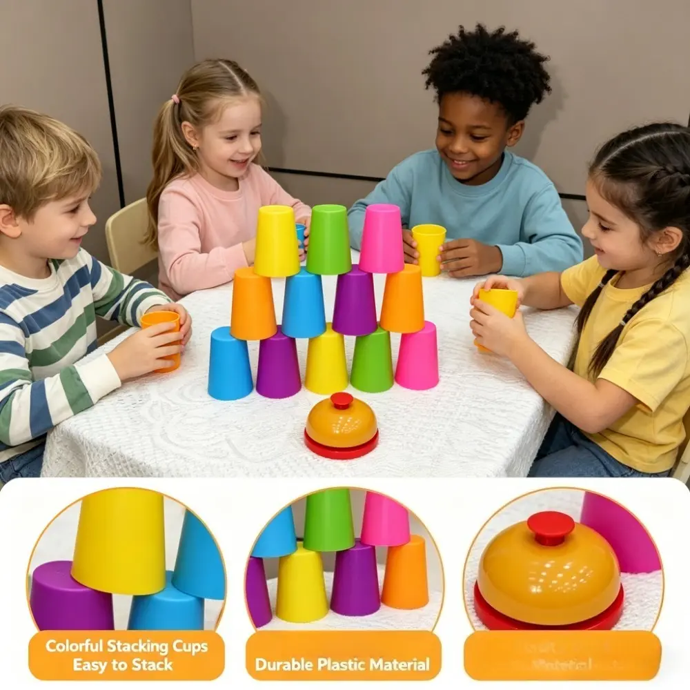 1set Colorful Stack-a-Ball Game Set with Stacking Cups, Challenge Cards, Unisex Kids’ Educational Toy, Compact Nestable Storage Tabletop Play, Family Interactive Gift for Birthdays & Christmas