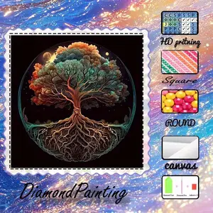 DIY 5D flocked diamond painting kit, AB drills, fairy dust drills, crystal drills, tree, roots, planet, diamond embroidery, special craft diamond art kit, wall decor, gift for family, loved ones, friends.