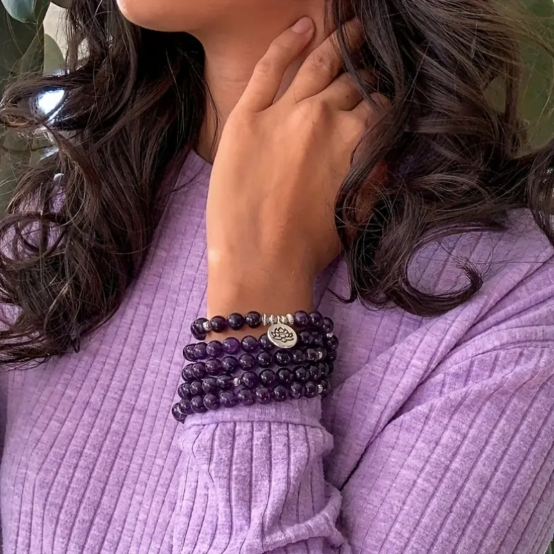Amethyst Bead Bracelet for Women, Casual Natural Stone Healing Jewelry, 108 8mm Round Beads in Light Purple for Daily Wear, 8Mm/0.314Inch