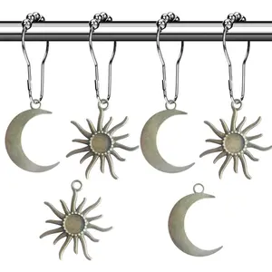 Sun Moon Celestial Shower Curtain Hooks-Mid Century Abstract Boho, Minimalist, Mystic Fantasy Goth Nature Decor