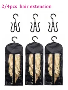 2pc Hair Extension Storage Bag – Minimalist Black Hangable Hanging Organizer with Hook, Dustproof Clear Window Cover, Zipper Design for Long Hair Pieces, Closet Storage & Travel Use, For Women