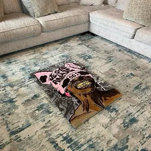 Handmade Faith Streetwear Beanie Tufted Rug - Gold Grills Plush Accent Carpet