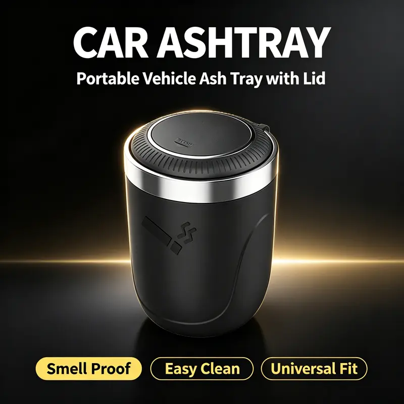 Multifunctional Car Ashtray With Auto Flip Lid, Premium Smell Proof Vehicle Ashtray Universal Cup Holder Fit, Portable Car Interior Accessories For Men, Detachable Easy Clean Auto Ash Tray For Car Truck SUV