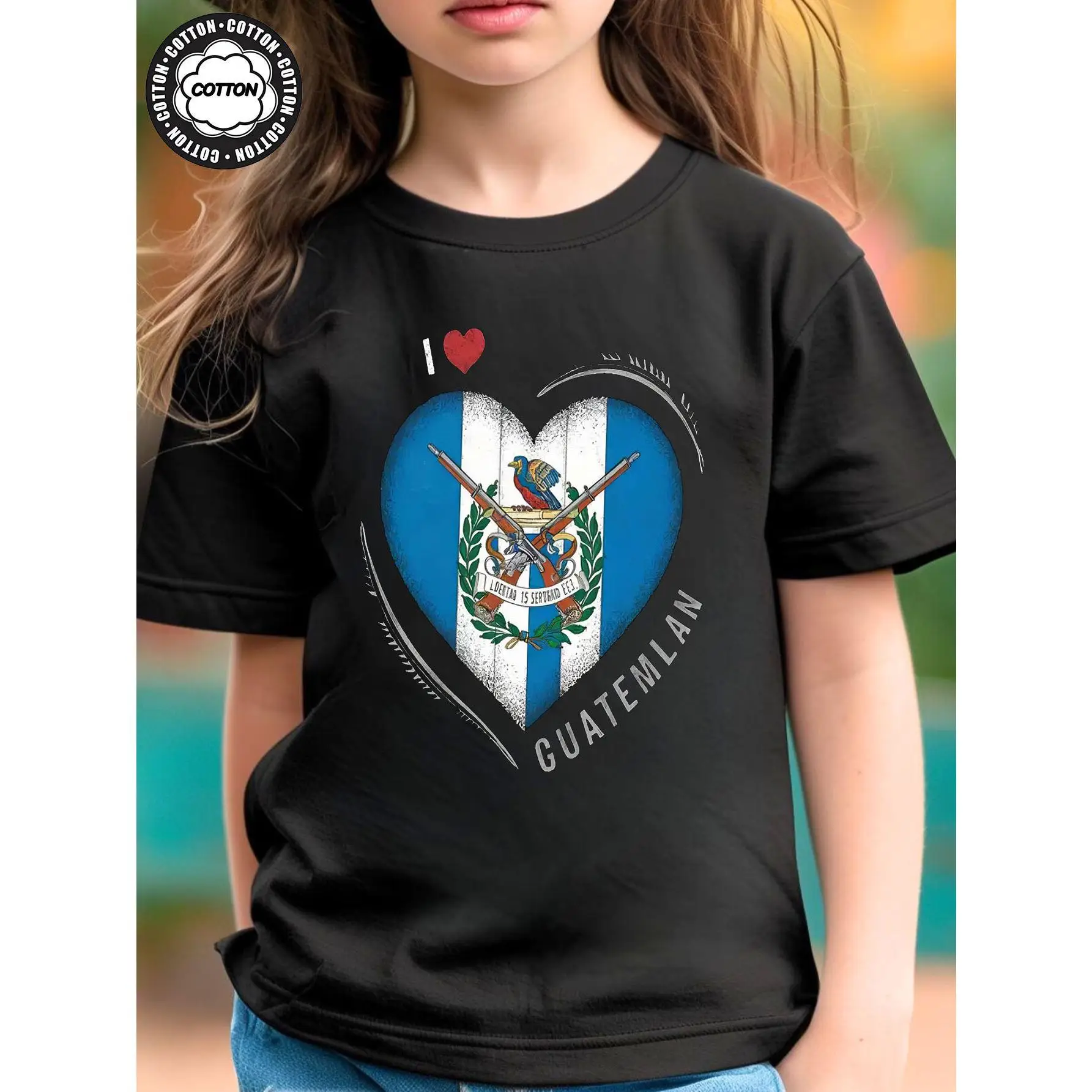 Heart-shaped Guatemalan Flag Pure Cotton Women'S T-shirt Comfortable Style, Suitable for Children, Printed Boys and Girls, Soft Cotton, No Reason to T