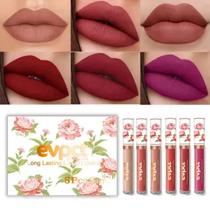 6Pcs Peony Flower Liquid Matte Lipstick Set,Dark Red Purple Permanent Lipsticks Lip Stain Set for Women Long Lasting Waterproof 24 Matt Lippies labiales larga duracion 24