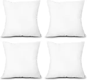 Throw Pillow Inserts, Set of 4 Lightweight Down Alternative Polyester Pillow, Couch Cushion, Sham Stuffer, Machine Washable. (White, 18x18)