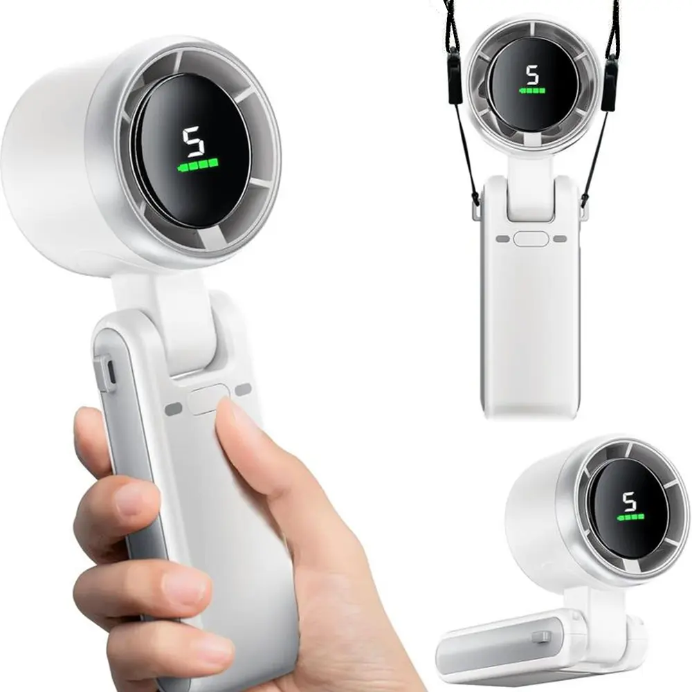 3600mAh Portable Handheld High Speed Fan, Portable Fans Rechargeable, USB Rechargeable Fan, Personal Cooling Fan, 5-speed Airflow, Foldable & Hanging Neck Fan, Suitable for Family, Travel, and School, Best Friend Gifts